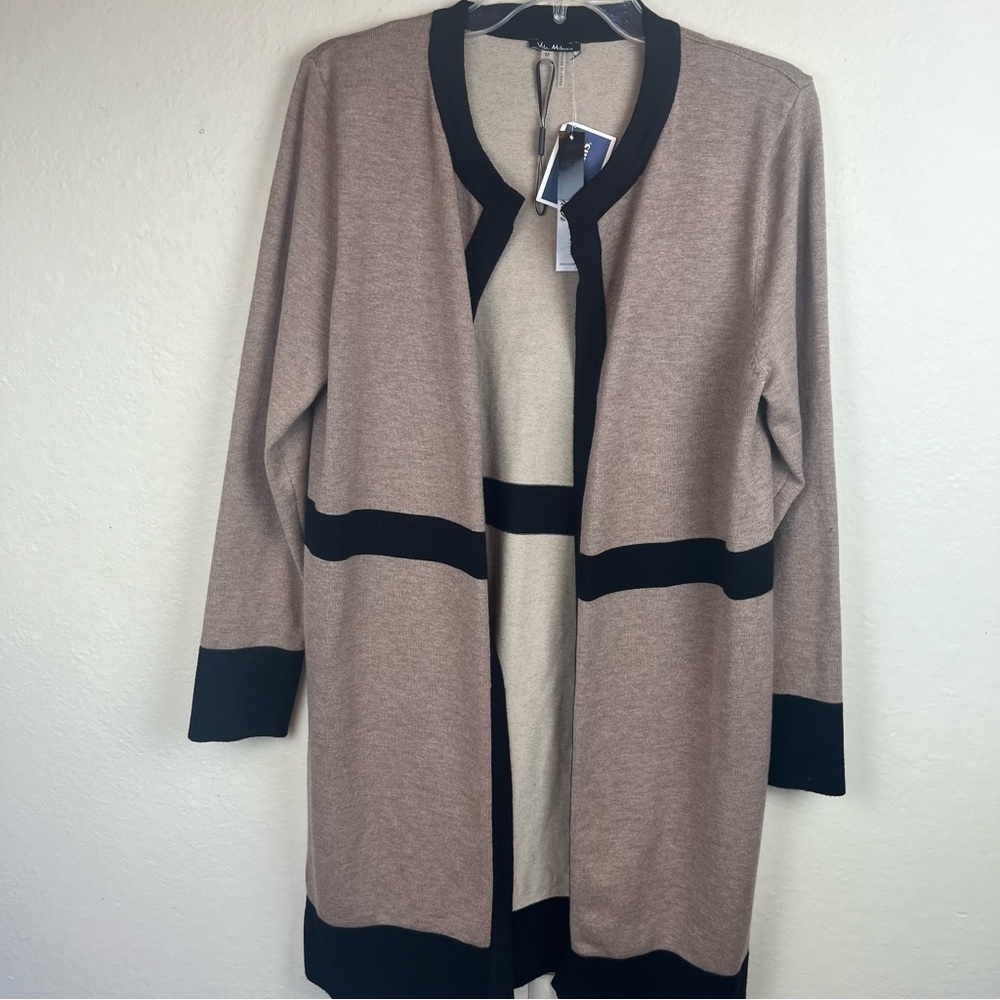 LUSH long open cardigan jacket-color block tan & blk-woman’s Medium